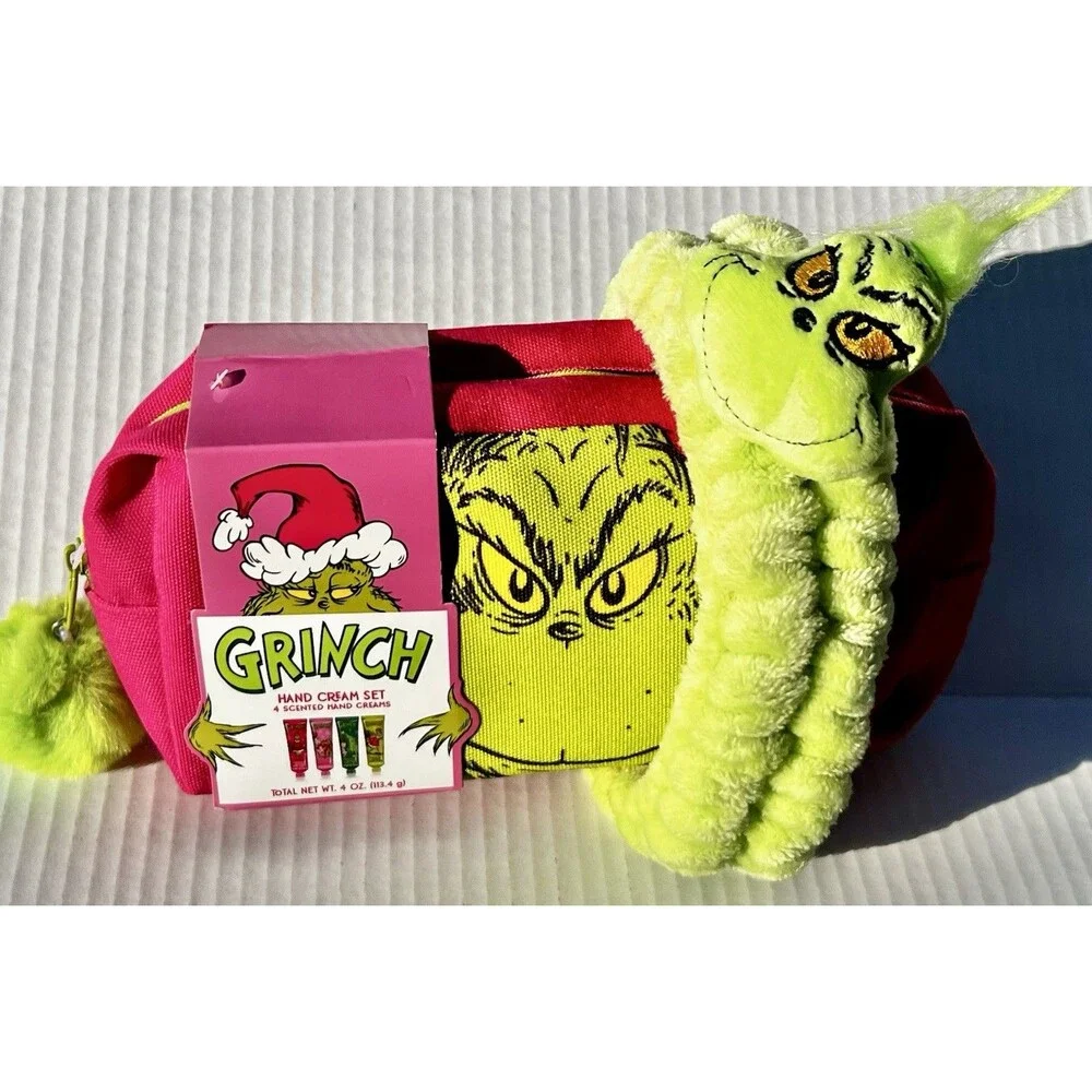 Dr. Seuss The Grinch Makeup Bag Gift Set Headband & 4 Hand Creams NWT